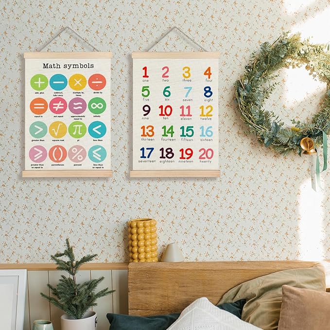 Supwhd Classroom Wall Decor, Numbers and Math Symbols Wall Art Poster, Playroom Wall Decor, Educational Posters for Nursery Kids Room Playroom Classroom Preschool Decor, 12x16 Set of 2