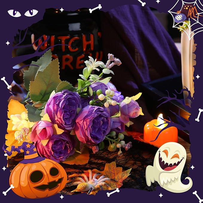 Geosar 8 Bundles Artificial Peonies Flowers Fake Silk Peony Bouquet Faux Peonies Flowers Bulk for Decoration Vase Florals Arrangements Wedding Party Table (Black,Purple)