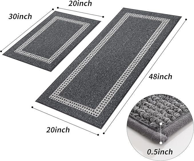COSY HOMEER Kitchen Rugs Non-Slip 20x30/20x48 Inch Thick Polypropylene Standing Mat for Home Machine Washable, Black