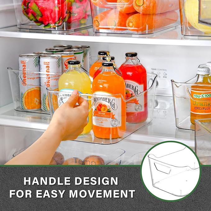 Clear Plastic Storage Bins,12 Pack Pantry Organizers and Storage, Clear Pantry Organizer Bins, Plastic Containers with Handle for Kitchen,Freezer,Cabinet,Closet,Bathroom Under Sink Storage