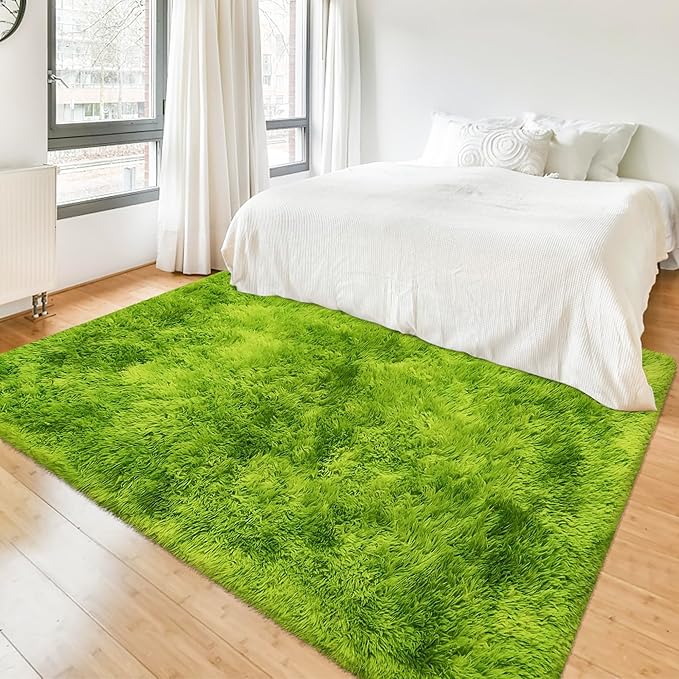 Green Tie-Dyed Rug for Bedroom 4x6 Fluffy Area Rug Mat Bedside Throw Rug for Living Room Kids Room Boys Teens Nursery Baby Dorm Office Home Decor Aesthetic Carpets