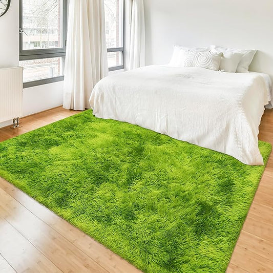 Green Tie-Dyed Rug for Bedroom 4x6 Fluffy Area Rug Mat Bedside Throw Rug for Living Room Kids Room Boys Teens Nursery Baby Dorm Office Home Decor Aesthetic Carpets