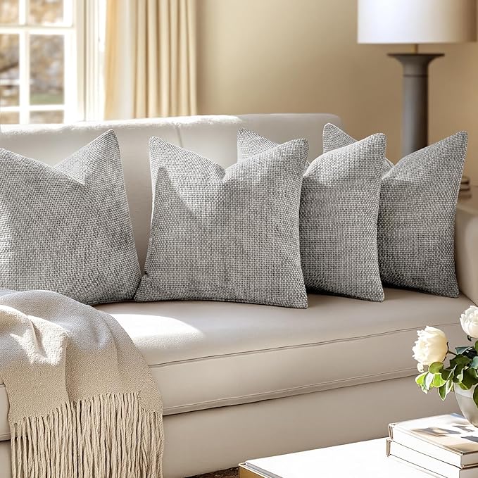 MIULEE Pack of 4 Couch Throw Pillow Covers 20x20 Inch Light Gray Soft Decorative Chenille Pillow Covers Farmhouse Accent Cushion Covers for Boho Home Decor Sofa Bedroom Living Room