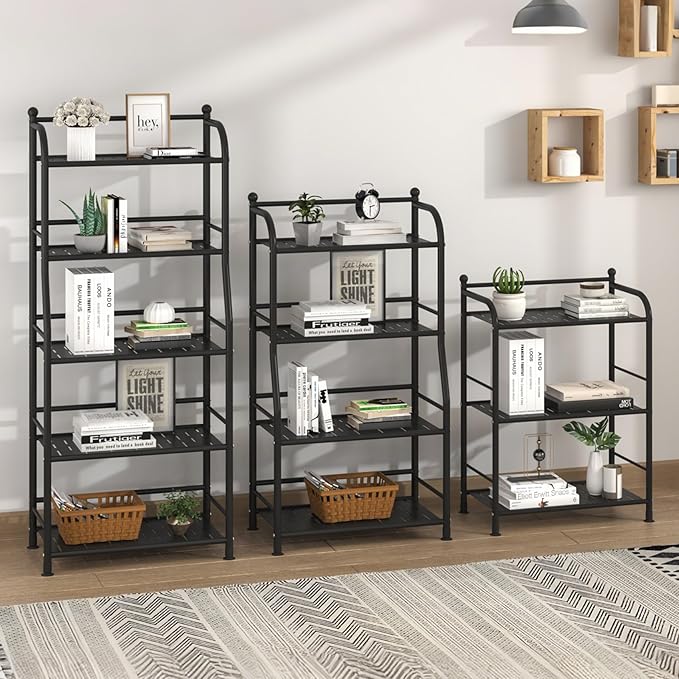 4 Tier Metal Shelf Storage Shelves Living Room Bookshelf Bathroom Corner Storage Rack for Kitchen,Indoor Plant Stand (Matte Black, 4 Tier)
