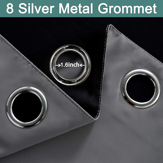 Yakamok Soft and Smooth Full Shading Curtains, 100% Blackout Curtains for Bedroom, 2 Thick Layers Thermal Insulated Drapes with Black Liners (52Wx63L, Grey, One Pair)