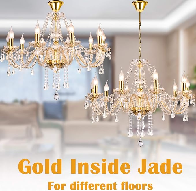 Panghuhu88 K9 Crystal Candle Chandeliers Lighting 10 Lights Pendant Ceiling Fixture Lamp for Dining Living Room Bedroom Hallway Entry Elegant Decoration (10 Bulbs)
