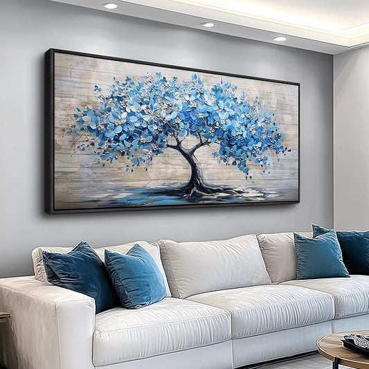 ERQINHUA Large Canvas Wall Art For Living Room Farmhouse Wall Decor For Bedroom Abstract Paintings Blue Tree Wall Pictures Artwork Office Decoration Dormitory Home Decor Black Framed 24x48 Inches