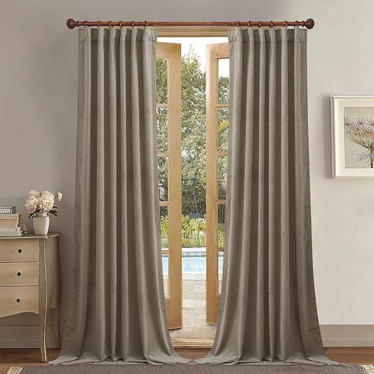 StangH Back Tab Velvet Curtains - Camel Beige Room Darkening Privacy 90 inches Drapes for Living Room, Elegant Home Decoration for Nursery Kids/Study Room, W52 x L90, 2 Panels