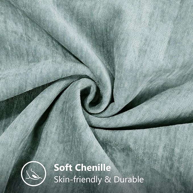 decorUhome Chenille Soft Throw Pillow Covers 12x20 Set of 2, Lumbar Velvet Farmhouse Neutral Decorative Euro Pillow Covers with Stitched Edge for Couch Sofa Bed Home Decor, Aqua Haze