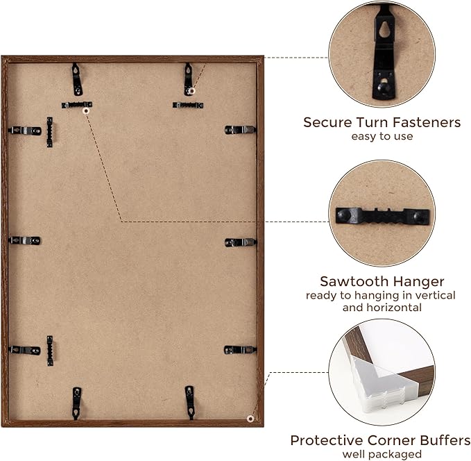 14x20 Picture Frame, Solid Oak Wooden 14"x20" Photo Frame for Wall, 14 x 20 Frame Matted to 12 x 16, Tempered Real Glass, 14 x 20 Collage Gallery Frames (Walnut Color, 1 Pack)