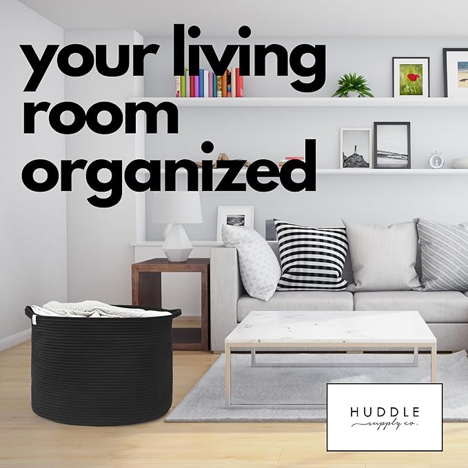 XXXXL WASHABLE Large Black Basket Blanket Basket Living Room 2PCs Toy Baskets Storage Kids Woven Rope XXX Extra Large Basket for Blankets,Pillows,Throws,Laundry + Small Basket | BIG Basket Blanket