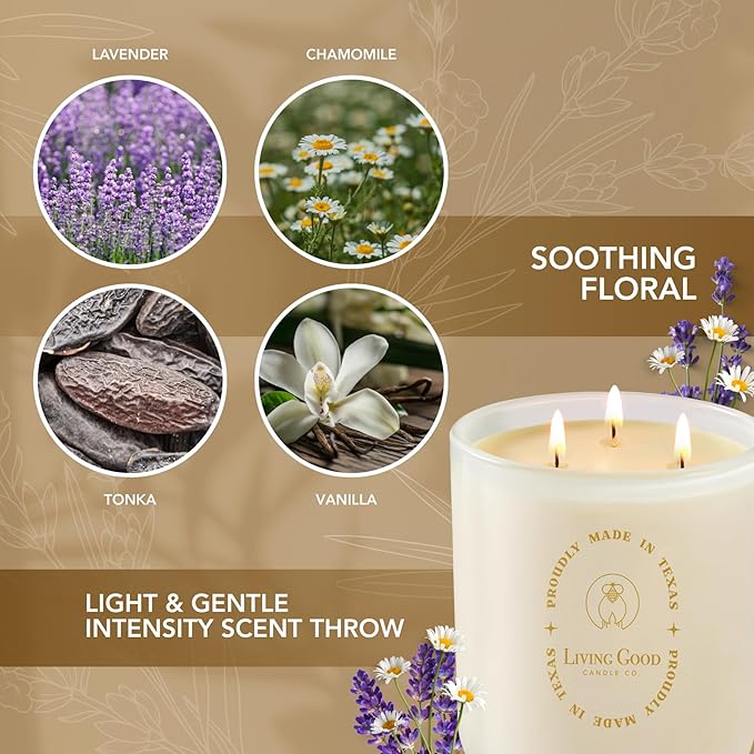 Tranquility – Soothing Chamomile & Calming Lavender Essential Oils – Pure Beeswax Candle for a Restful, Peaceful Night – Non-Toxic Aromatherapy Candle – Newly Reformulated