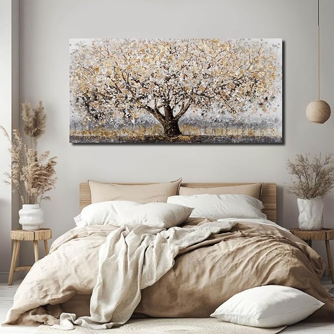 Gold Wall Decor Large Framed Canvas Art for Living Room Vintage Botanical Pictures Office Poster Prints Artwork Paintings for Home Hotel 29”x58”