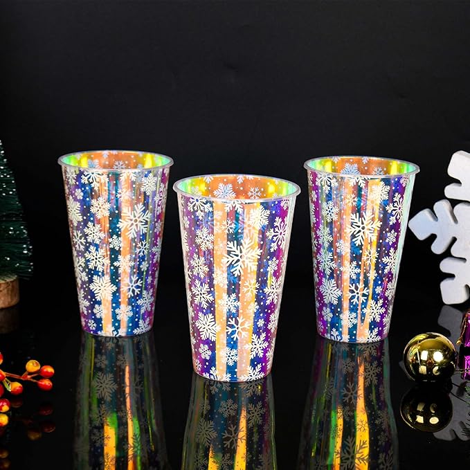 25 Winter Plastic Cups Iridescent Snowflake Party Cups 16oz Frozen Shiny Snowflakes Disposable Drinking Cups for Birthday Wedding New Year Holiday Party Supplies (16oz)