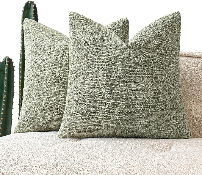 MIULEE 20x20 Inch Decorative Pillow Covers for Couch Bed Set of 2 Textured Boucle Neutral Throw Pillows Sage Green Accent Solid Cushion Pillowcase Cozy Soft Sofa Livingroom Home Decor