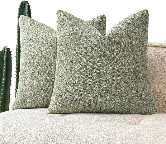 MIULEE 20x20 Inch Decorative Pillow Covers for Couch Bed Set of 2 Textured Boucle Neutral Throw Pillows Sage Green Accent Solid Cushion Pillowcase Cozy Soft Sofa Livingroom Home Decor