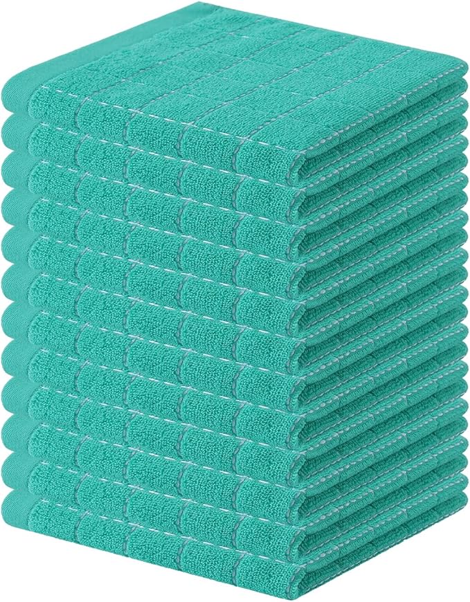 Homaxy 100% Cotton Terry Kitchen Dish Cloths, Ultra Soft and Absorbent Dish Towels for Kitchen, Suitable for Drying and Washing Dishes, 12 Pack, 12 x 12 Inches, Turquoise