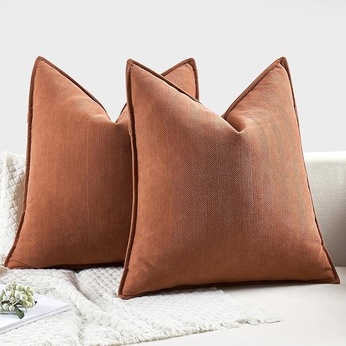 MIULEE Pack of 2 Burnt Orange Decorative Pillow Covers 18x18 Inch Fall Soft Chenille Luxurious Couch Throw Pillows Farmhouse Cushion Covers with Elegant Design for Sofa Bedroom Living Room Home Decor