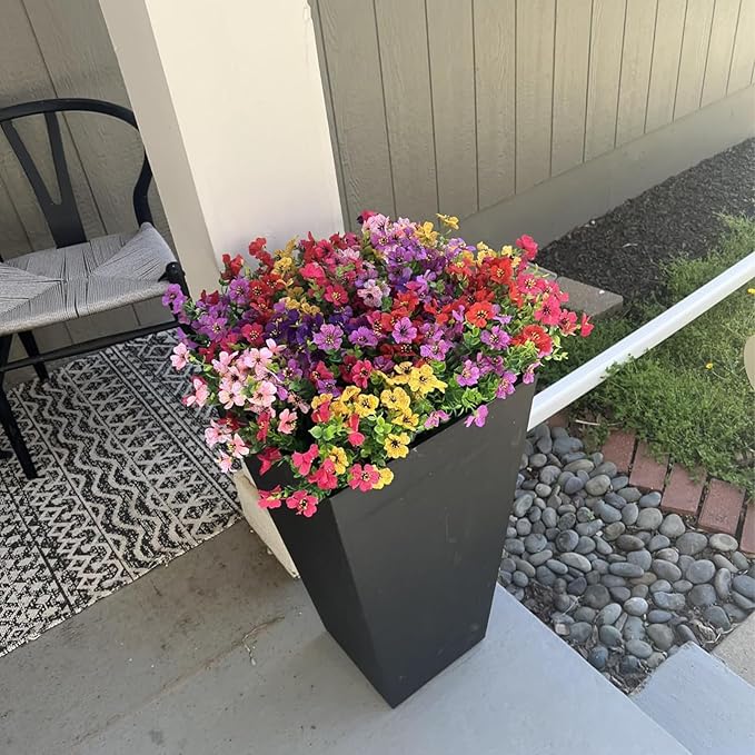 Artificial Flowers for Outdoor Indoor Garden Home Decoration, Faux Flower Daisy with Eucalyptus Leaves Fake Plants Greenery Boxwood Porch Patio, 12 Bundles (6 Multicolor)