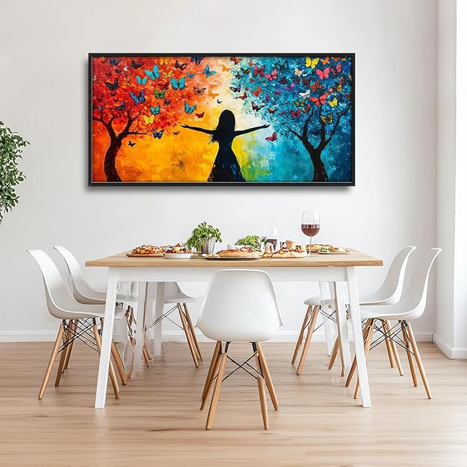 Framed Large Wall Art for Living Room, Colorful Butterfly Tree Canvas Wall Decor, Large Picture Framed Painting, Modern Artwork for Bedroom Office Home Decor 60L'' × 30W''