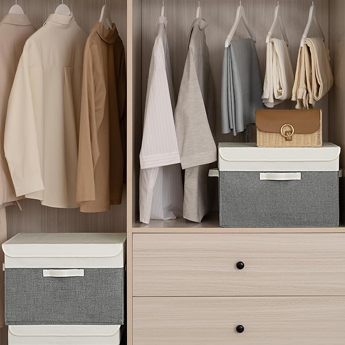 GRANNY SAYS Large Storage Bins with Lids, Collapsible Storage Box, Storage Basket for Shelves, Decorative Storage Bins, Toy Storage, Closet Organizers, White/Gray