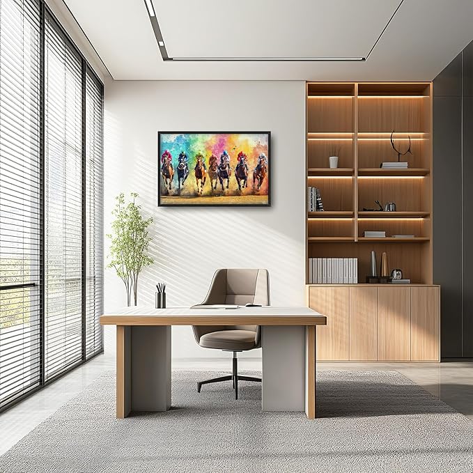 Framed Large Wall Art for Living Room, Horse Racing Canvas Wall Decor, Large Horse Picture Framed Painting, Modern Artwork for Bedroom Office 36L'' × 24W''