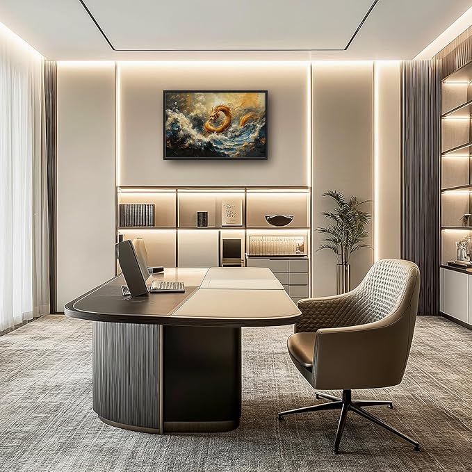 Flintis Large Golden Dragon Framed Wall Art Japanese Waves Pictures Wall Decor Abstract Asian Wild Animal Canvas Painting Print Artworks Framed for Living Room Bathroom Master Bedroom 36L X 24W