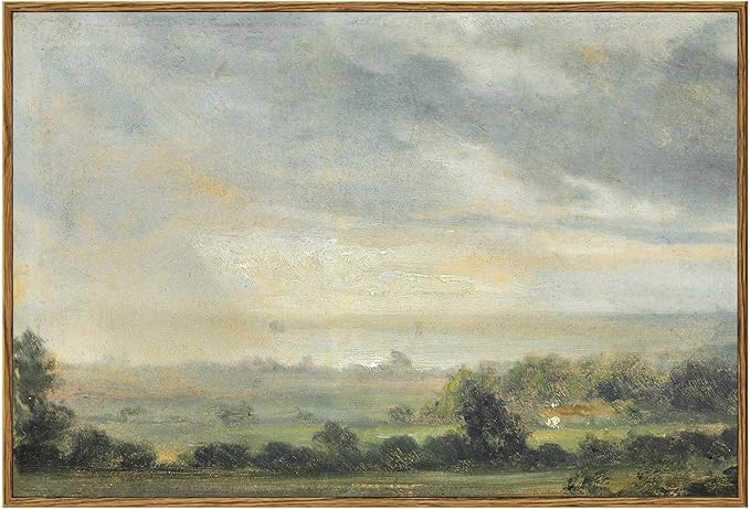 KBKBART Framed Vintage Landscape Wall Art Prints, Retro Green Forest Valley Nature Wilderness Illustrations Canvas Painting, Farmhouse Decor Wall Art Ready To Hang for Bedroom, Living Room, Bathroom,