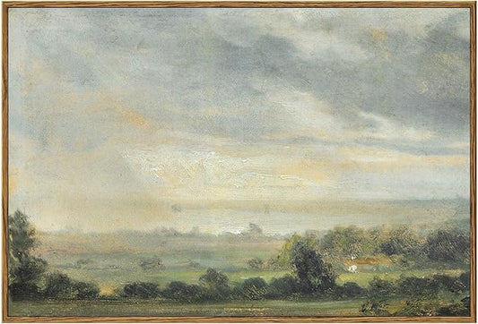 KBKBART Framed Vintage Landscape Wall Art Prints, Retro Green Forest Valley Nature Wilderness Illustrations Canvas Painting, Farmhouse Decor Wall Art Ready To Hang for Bedroom, Living Room, Bathroom,