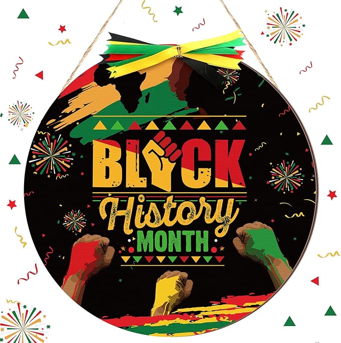 Boao 12 Inch Welcome Black History Month Wooden Hanging Sign Black History Month Decorations African American Heritages Door Wreath for Outdoor Porch Front Door Holiday Decor