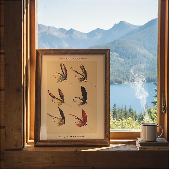 Vintage Fly Fishing Art Prints (Set of 4) - Unframed - 11x14 | Great Gift for Fisherman - Reproductions of Vintage Fishing Lure Drawings - Rustic Decor