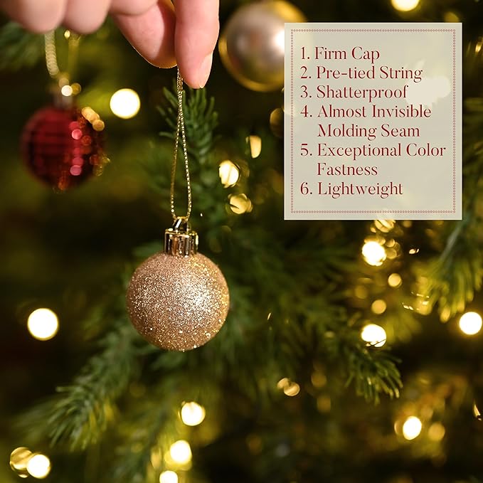 Valery Madelyn 1.57 Inches Small Christmas Tree Decorations Ornament Set for 4th of July Fall Halloween, 24ct Burgundy Red and Gold Shatterproof Hanging Ball Ornaments Holiday Party Decor