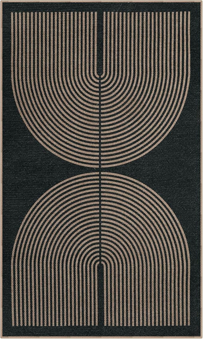 Lahome Modern Rainbow Easy Jute Outdoor Patio Rug, 3x5 Black Washable Rugs for Entryway Office Farmhouse Classroom Carpet, Contemporary Non Slip Front Door Mat for Porch Guestroom Room Decor