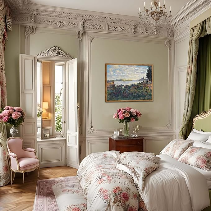 Framed Claude Monet Wall Art – Vintage Landscape Painting Wall Decor, Impressionist Living Room Wall Art, Classic Aesthetic Canvas Prints for Bedroom Kitchen Bathroom – 12"x16"