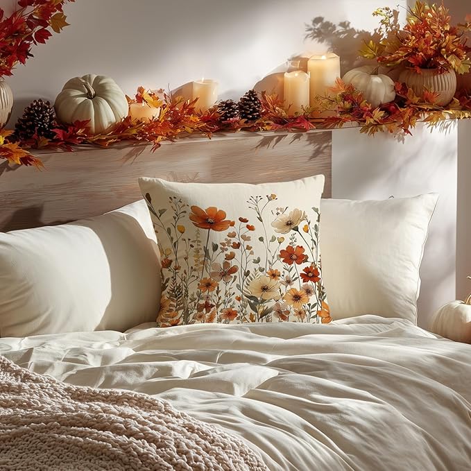 AACORS Fall Pillow Cover 18x18 Inch Floral Decoration Pillow Case Autumn Seasonal Decor for Home Sofa Couch AA730-18