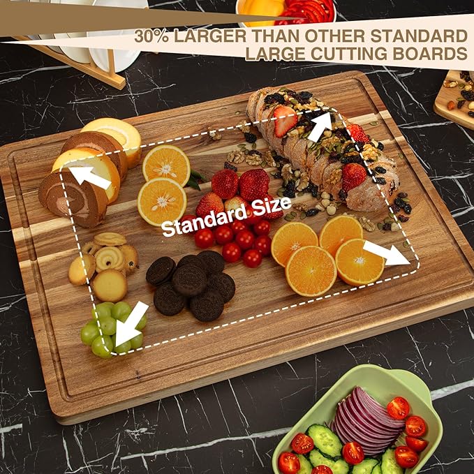Garvee Extra Large Cutting Board for Kitchen, 24" x 18" Acacia Wood Thick Chooping Board with Deep Juice Groove, Large Butcher Block for Meat Fruits Vegetables Turkey