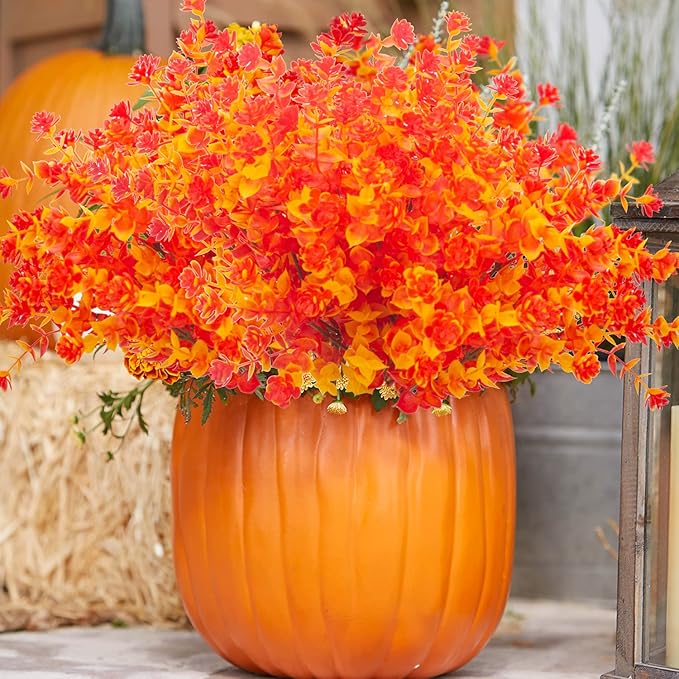 Artificial Fall Flowers, Fake Outdoor UV Resistant Autumn Plants for Home Kitchen Christmas Festival Thanksgiving Autumns Decoration(Gold Yellow)