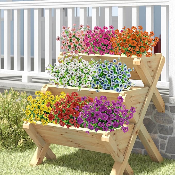 Agusbagli 72 Bundles Artificial Flowers Outdoor UV Resistant Fake Flowers No Fade Faux Plastic Greenery Shrub Plants for Wedding Home Garden Window Box Fireplace Thanksgiving Christmas Decor, Mix