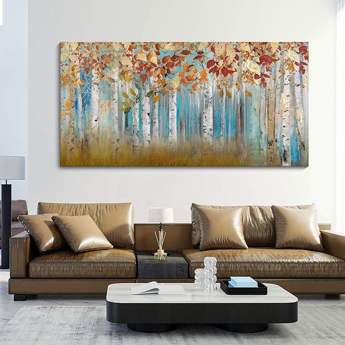 YCPRIMER Birch Tree Canvas Wall Art Landscape Yellow Picture Wall Decor for Living Room Large Bedroom Wall Decor Above Bed Artwork for Walls 29×58IN