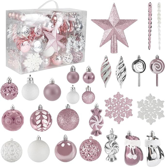 130 Pcs Christmas Ball Ornaments, Christmas Tree Decoration Set Red Christmas Ball Shatterproof Hanging Ornament Decorations for Christmas Tree, Wreaths, and Outdoor Displays (Pink)