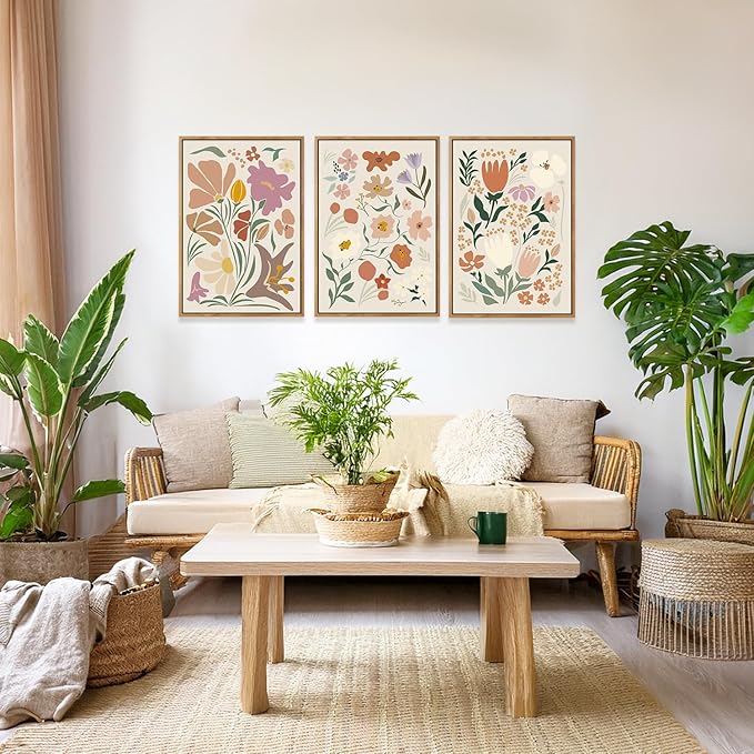 CHDITB Henri Matisse Framed Canvas Wall Art Prints, Pink Beige Flower Market Wall Decor, Minimalist Floral Wall Painting, Abstract Matisse Wall Art for Living Room, Bedroom, Dining Room - 16"x24"x3