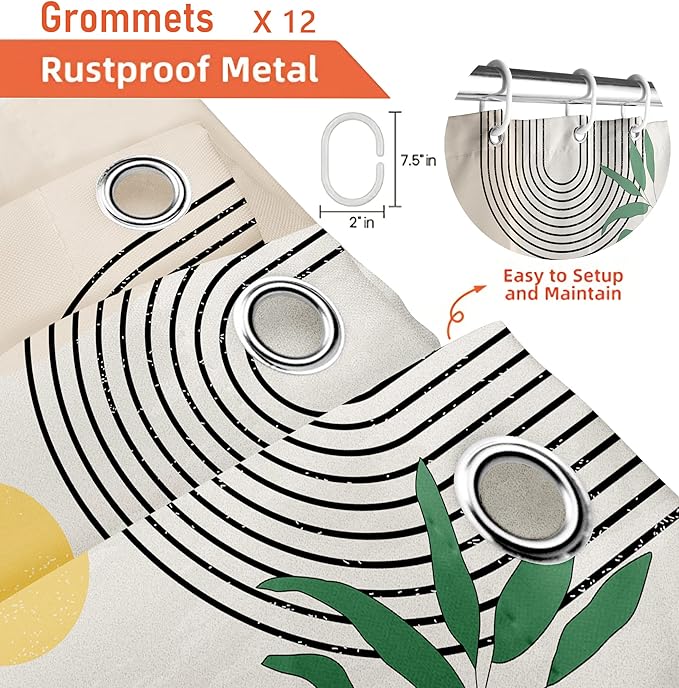 FZDHHY 4PCS Boho Shower Curtain Set Retro Orange Shower Curtain Bathroom Set with Rugs Abstract Shower Curtains for Bathroom with Carpet Bath Mat Toilet Rugs