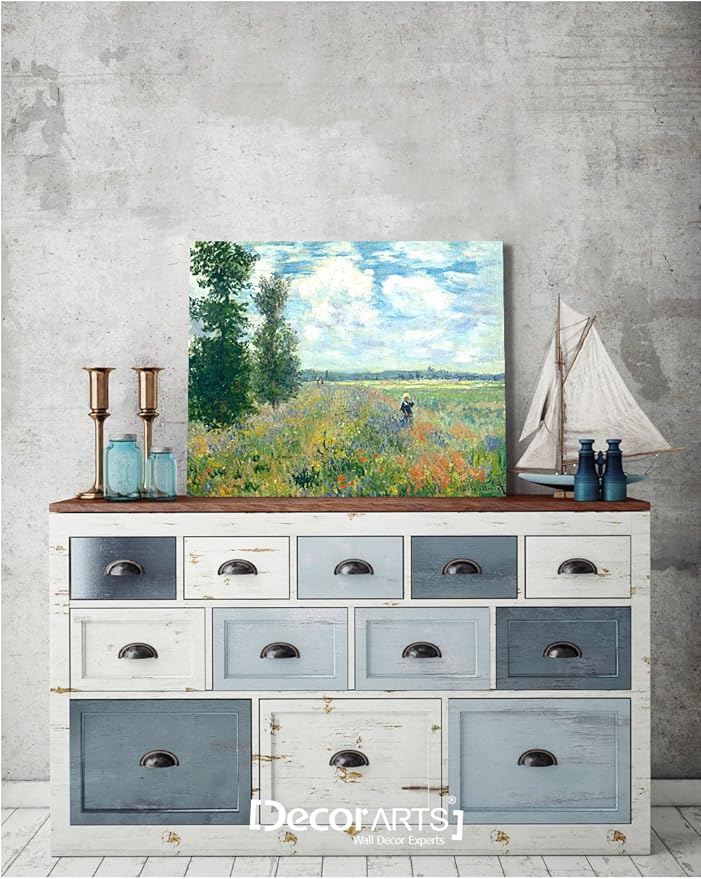 DECORARTS - Poppy Fields near Argenteuil, Claude Monet Art Reproduction. Giclee Canvas Prints Wall Art for Home Decor 20x16