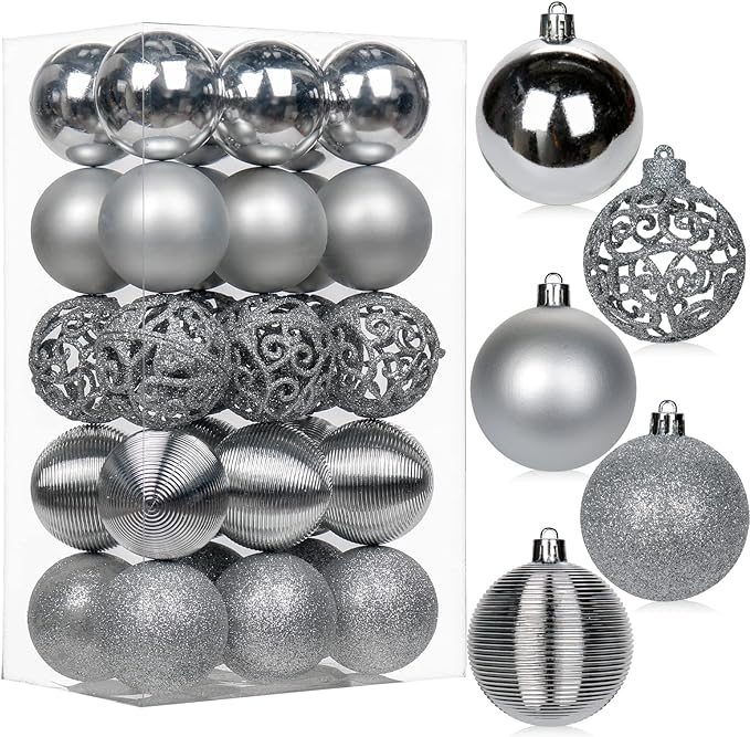 30PCS 2.36" Christmas Ball Ornaments Shatterproof Silver Christmas Tree Decorations Xmas Tree Balls Halloween Ornaments Décor