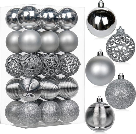 30PCS 2.36" Christmas Ball Ornaments Shatterproof Silver Christmas Tree Decorations Xmas Tree Balls Halloween Ornaments Décor