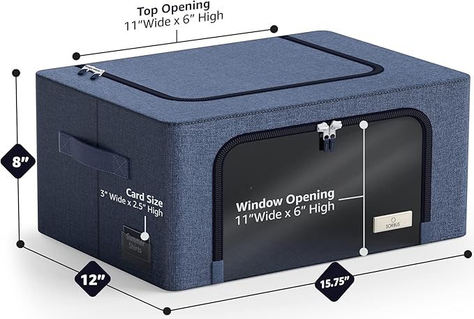 Sorbus Storage Bins with Metal Frame - Stackable & Foldable Clothes Organizer Bags - Oxford Fabric Storage Containers with Large Clear Window & Carry Handles, Bedroom Organization for Bedding & Linen