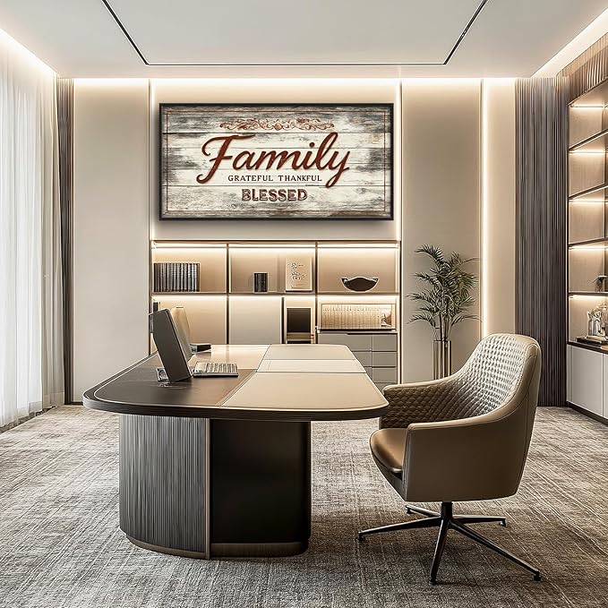 Large Family Wall Art Family Word Sign Pictures Wall Decor Home Quotes Grateful Thankful Blessed Canvas Painting Print Artwork Framed for Living Room Bathroom Master Bedroom 60L" x 30W"