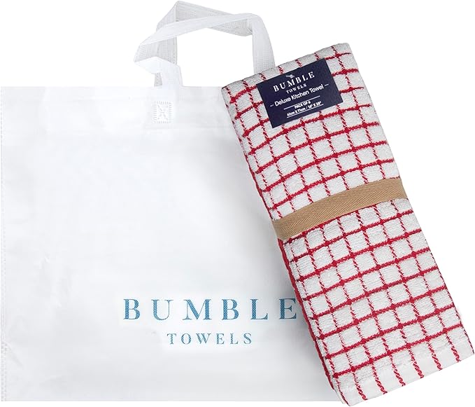 Bumble Kitchen Towels | 100% Cotton Dish Towels with Hanging Loop | 16"x 28" | 380GSM | Absorbent Kitchen Towel Set | 6 Pack, Red
