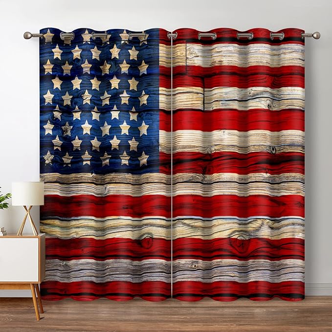 Jekeno American Flag Blackout Curtains United States Flag Independence Day Patriotic Decor for Home Bedroom Living Room Grommet Window Drapes 2 Panel Set, 42"x63"