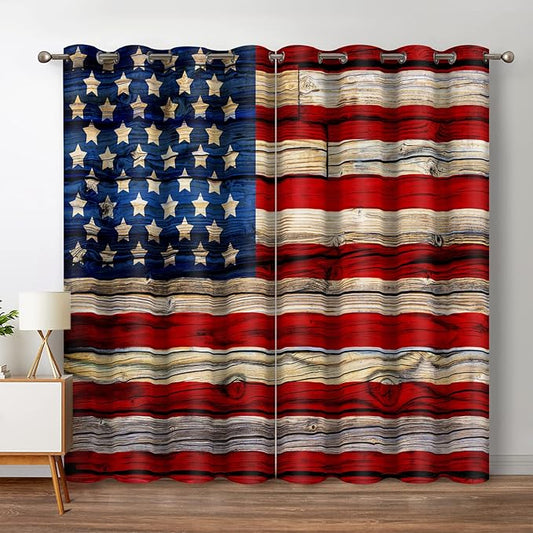 Jekeno American Flag Blackout Curtains United States Flag Independence Day Patriotic Decor for Home Bedroom Living Room Grommet Window Drapes 2 Panel Set, 52"x63"